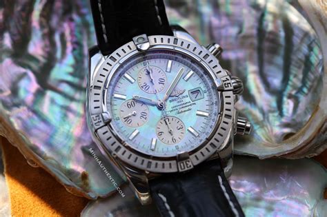 breitling clock with dark mother of pearl face